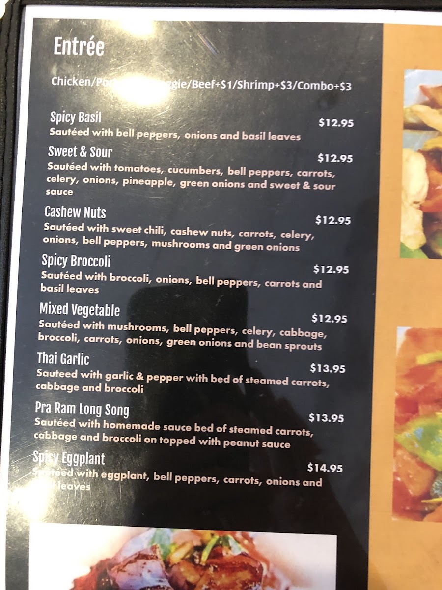Jasmine Thai Restaurant menu board