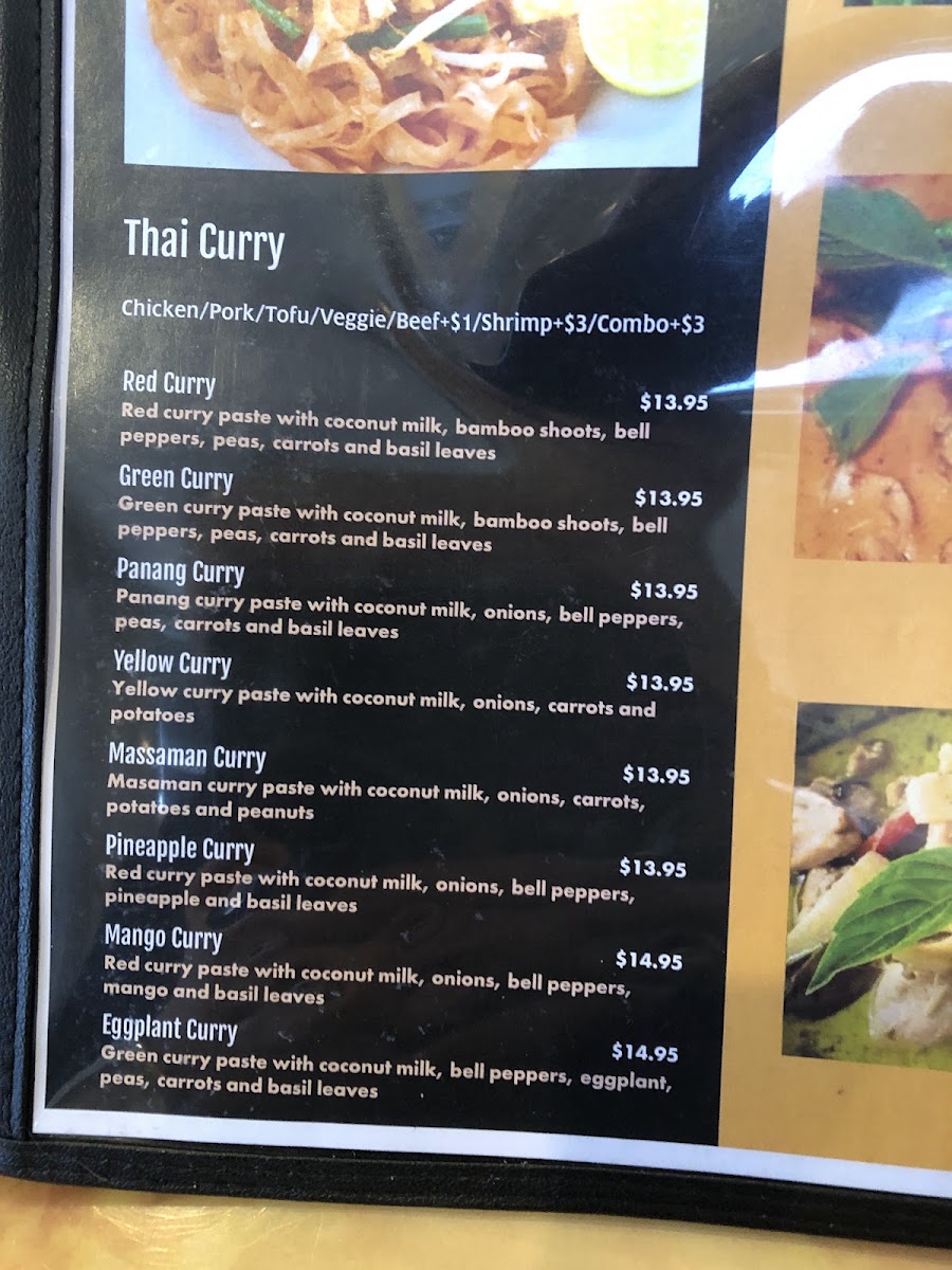 Jasmine Thai Restaurant menu board