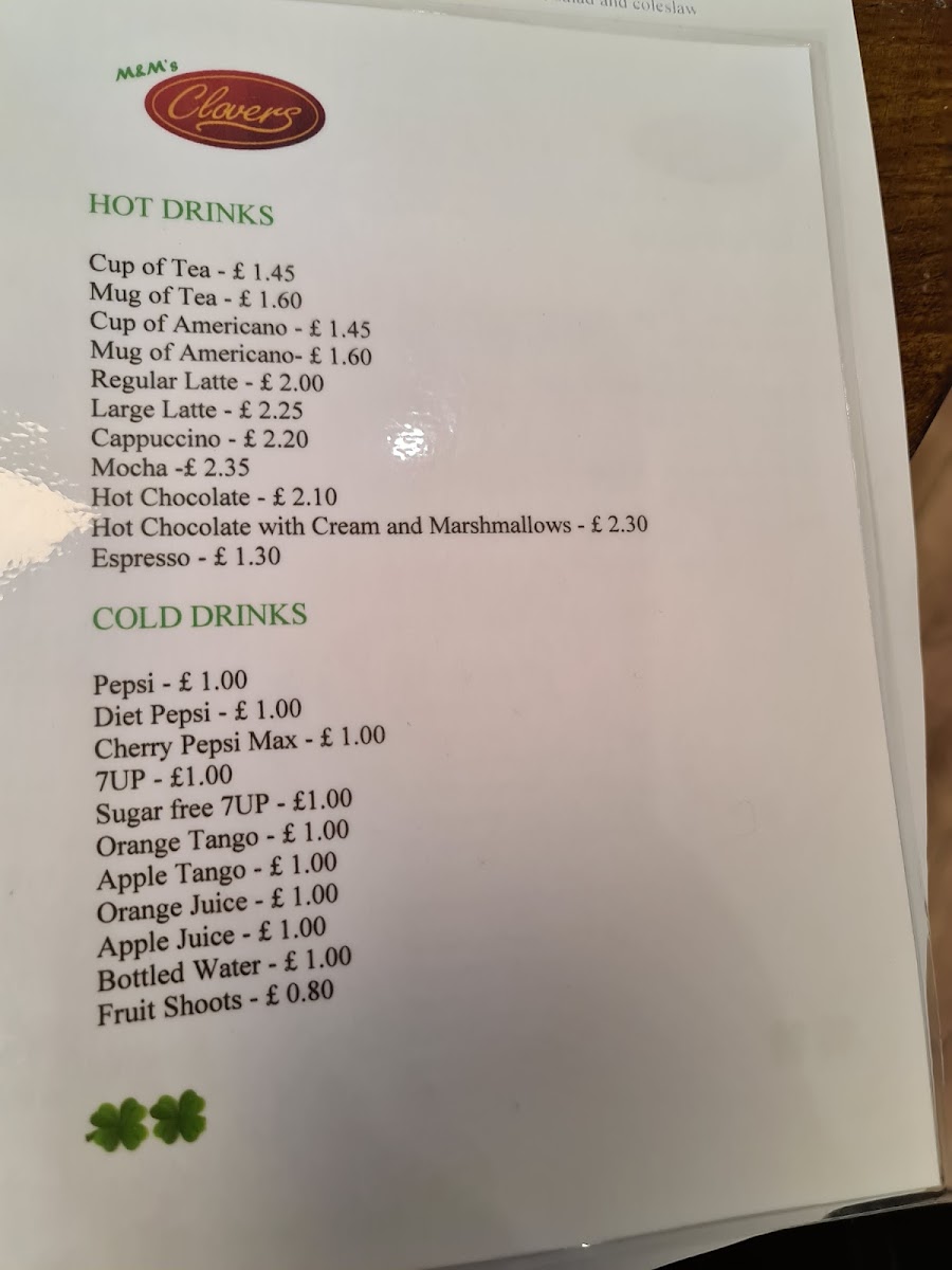 CLOVER'S CAFE AND TASTE RESTAURANT menu board