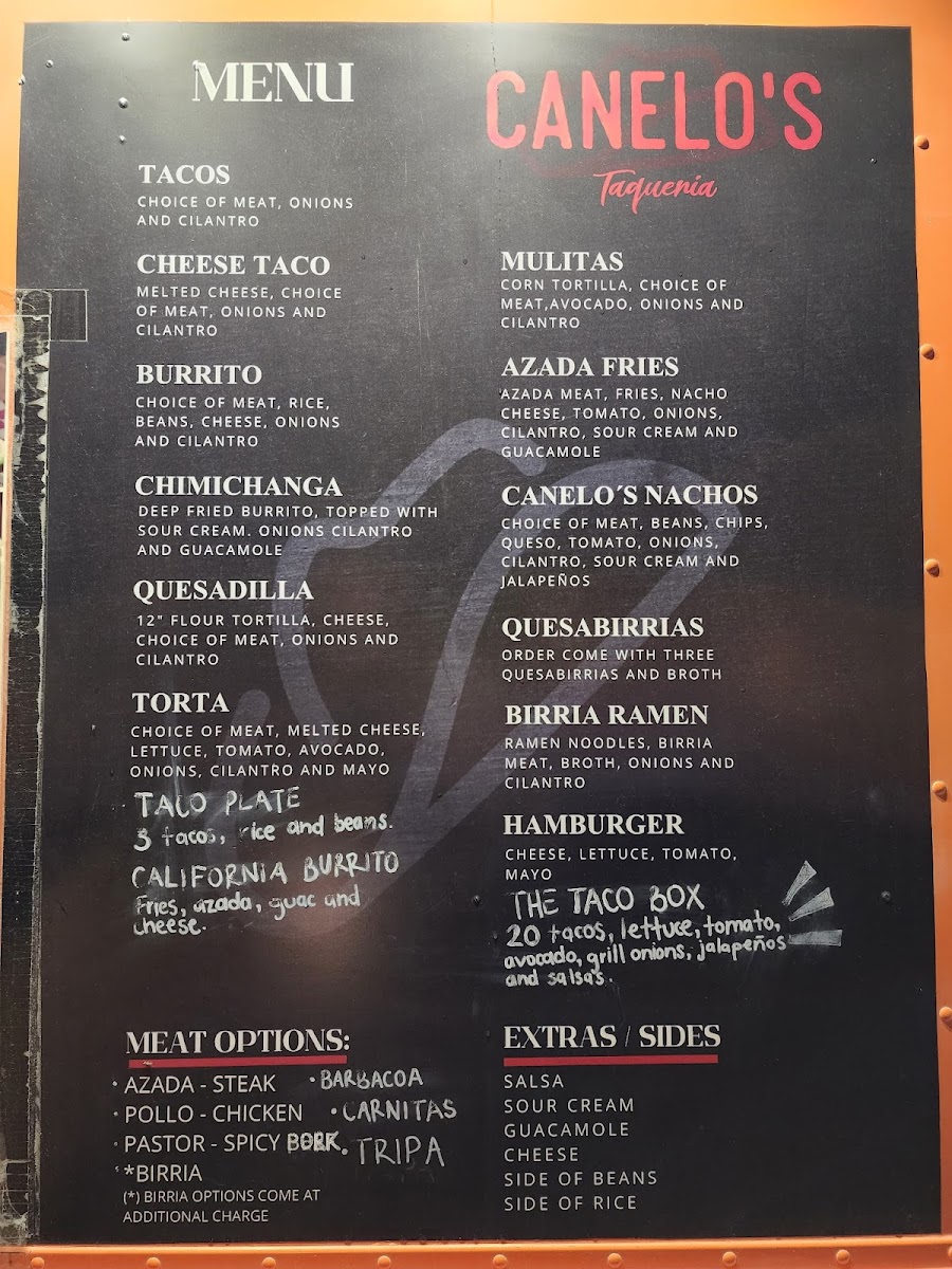 Canelos Taqueria menu board