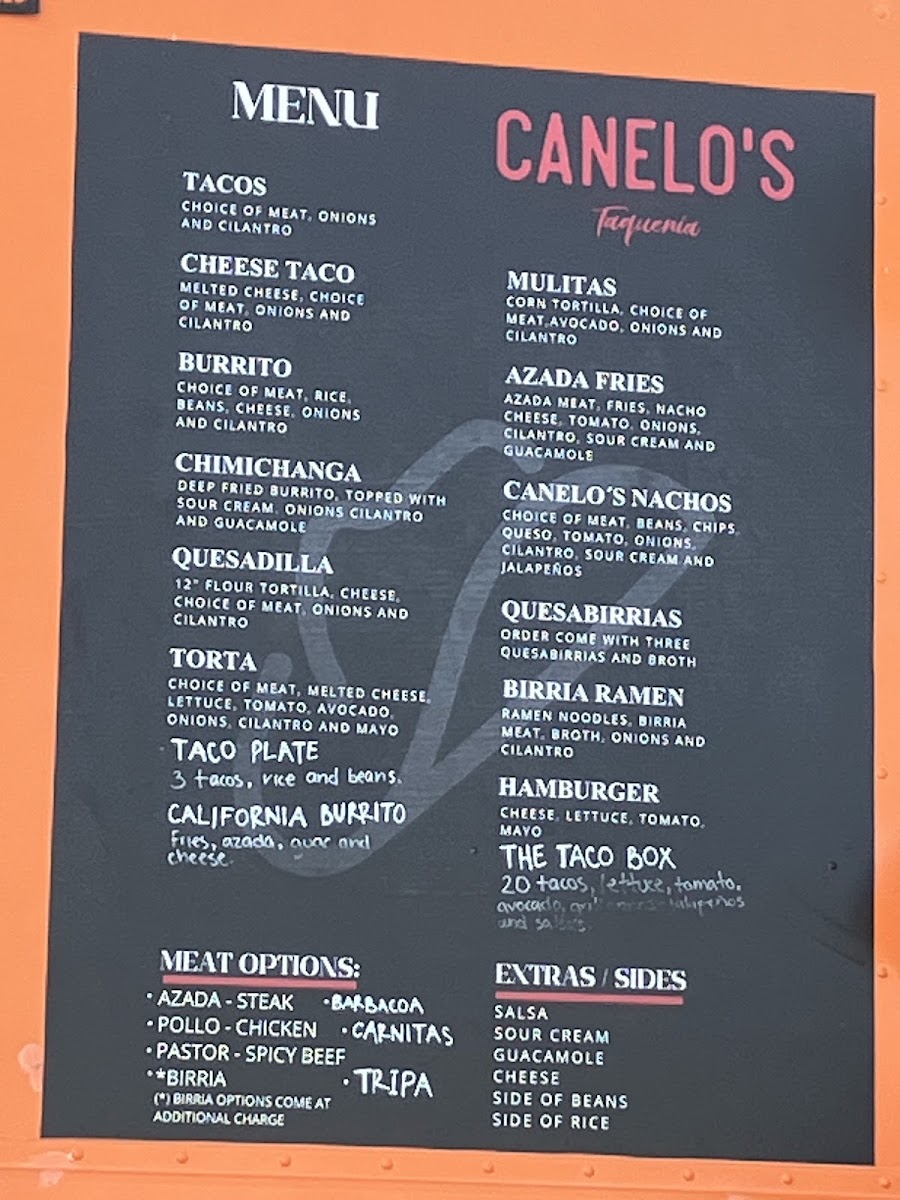 Canelos Taqueria menu board