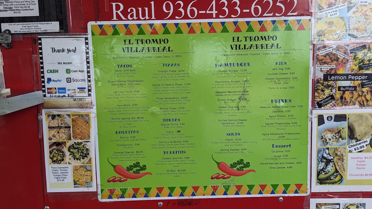El Trompo Villarreal menu board