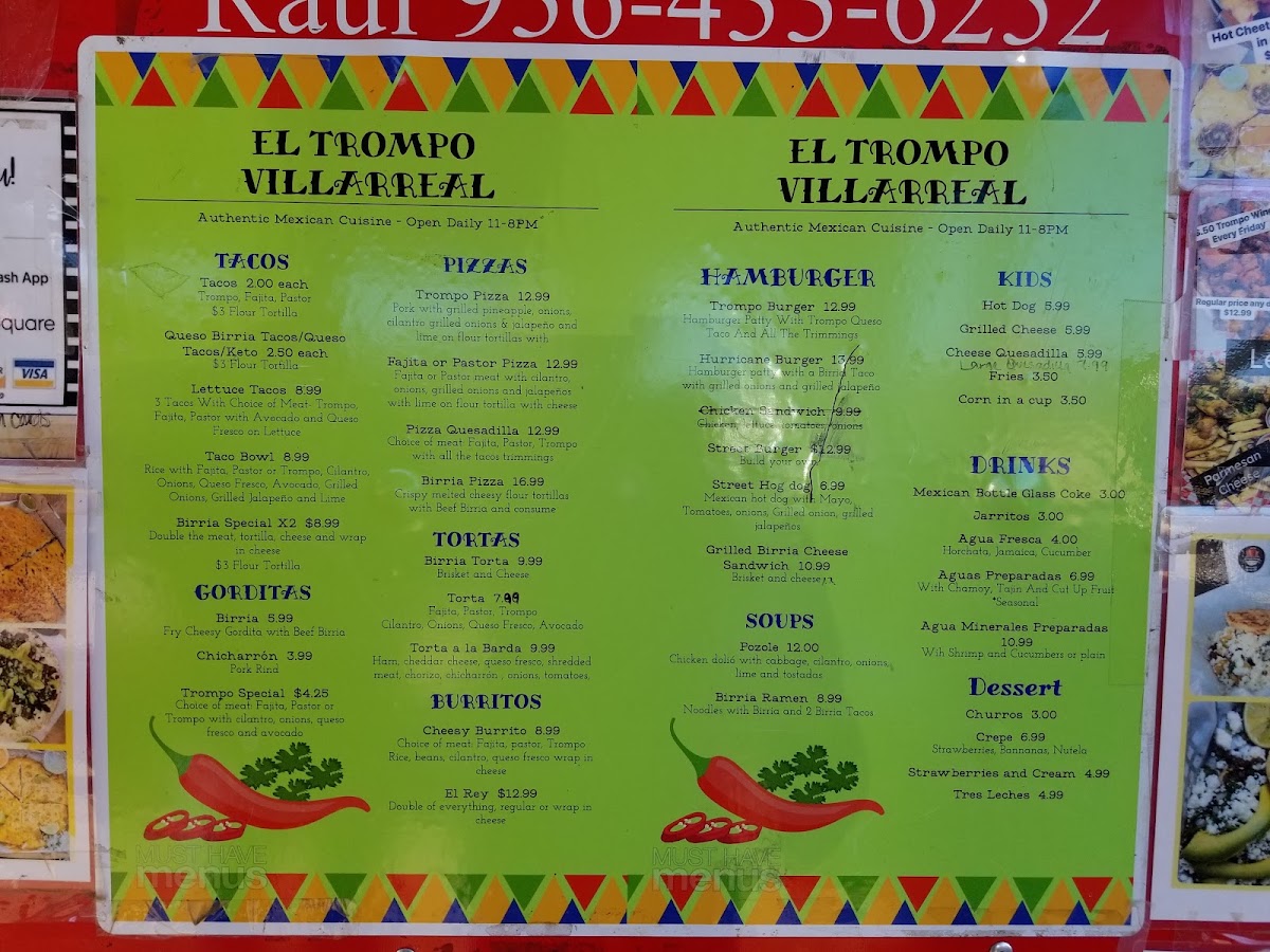 El Trompo Villarreal menu board