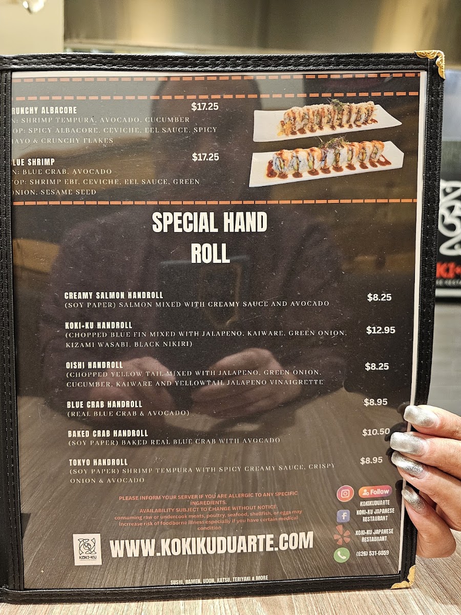 KOKI+KU SUSHI, RAMEN & UDON menu board