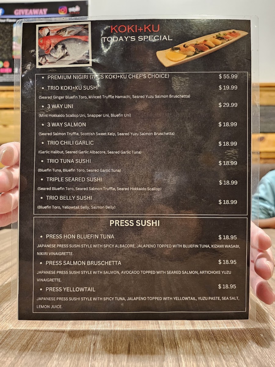 KOKI+KU SUSHI, RAMEN & UDON menu board