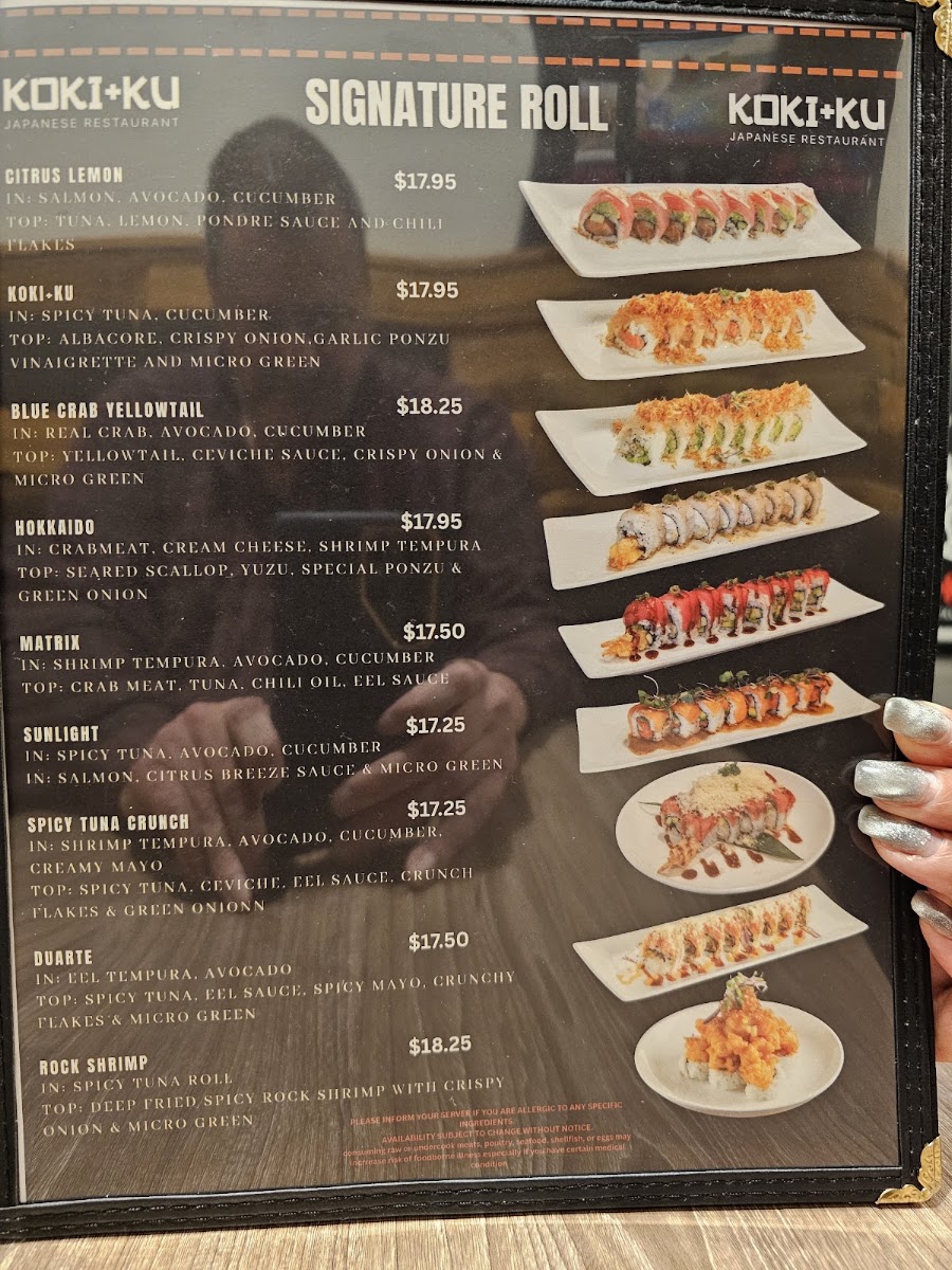 KOKI+KU SUSHI, RAMEN & UDON menu board