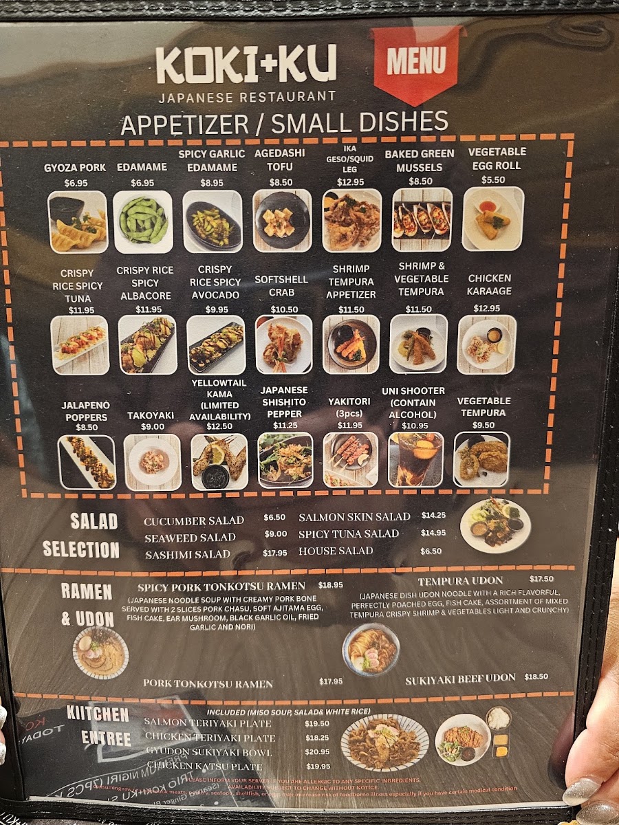 KOKI+KU SUSHI, RAMEN & UDON menu board