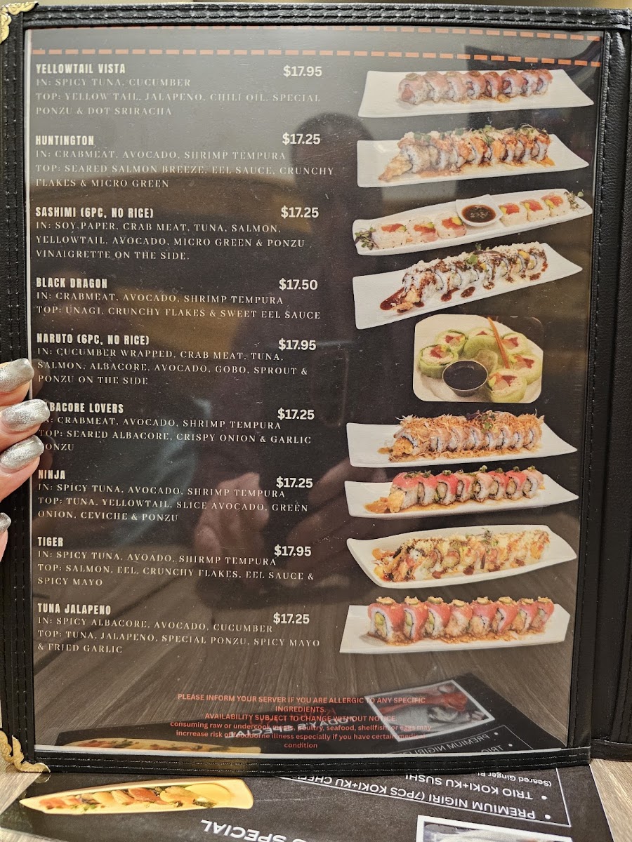 KOKI+KU SUSHI, RAMEN & UDON menu board