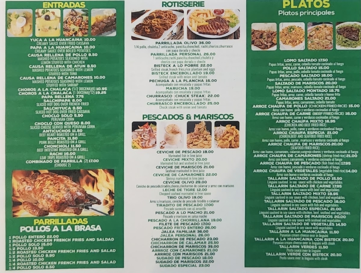 OLIVOS RESTAURANT menu board