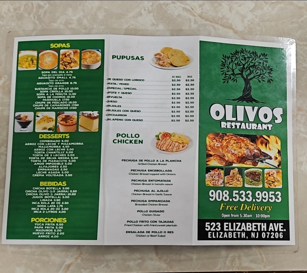 OLIVOS RESTAURANT menu board