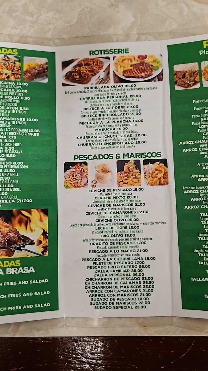 OLIVOS RESTAURANT menu board