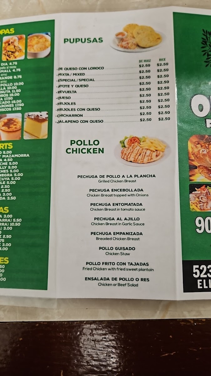 OLIVOS RESTAURANT menu board