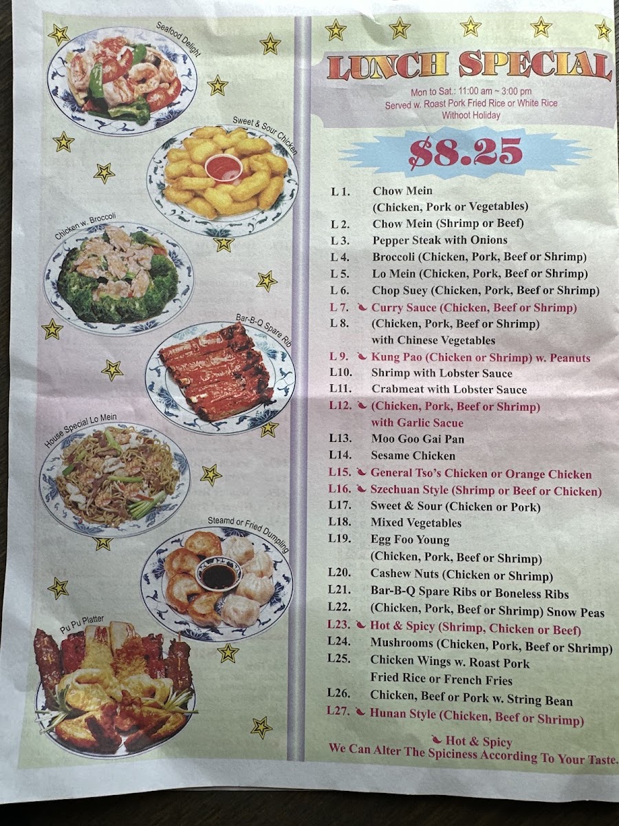 Five Star III menu board