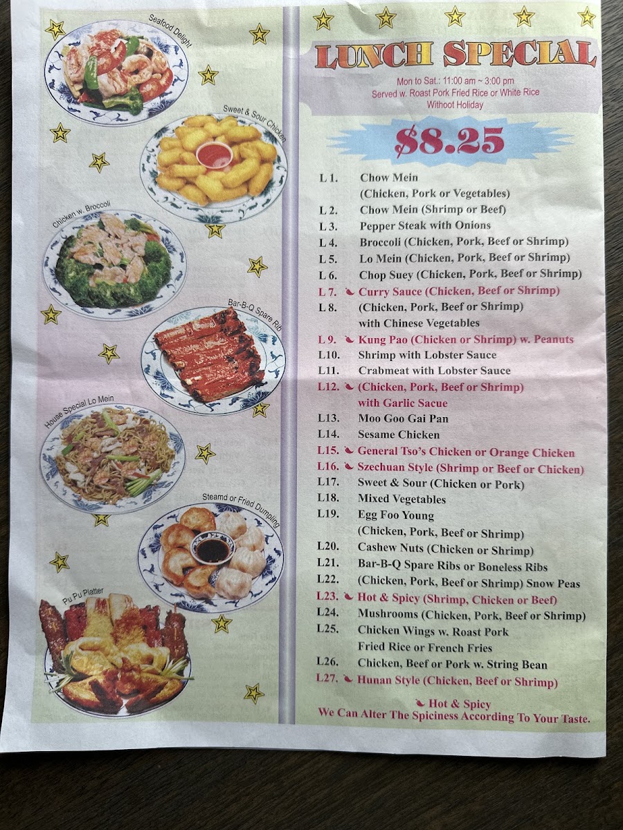 Five Star III menu board
