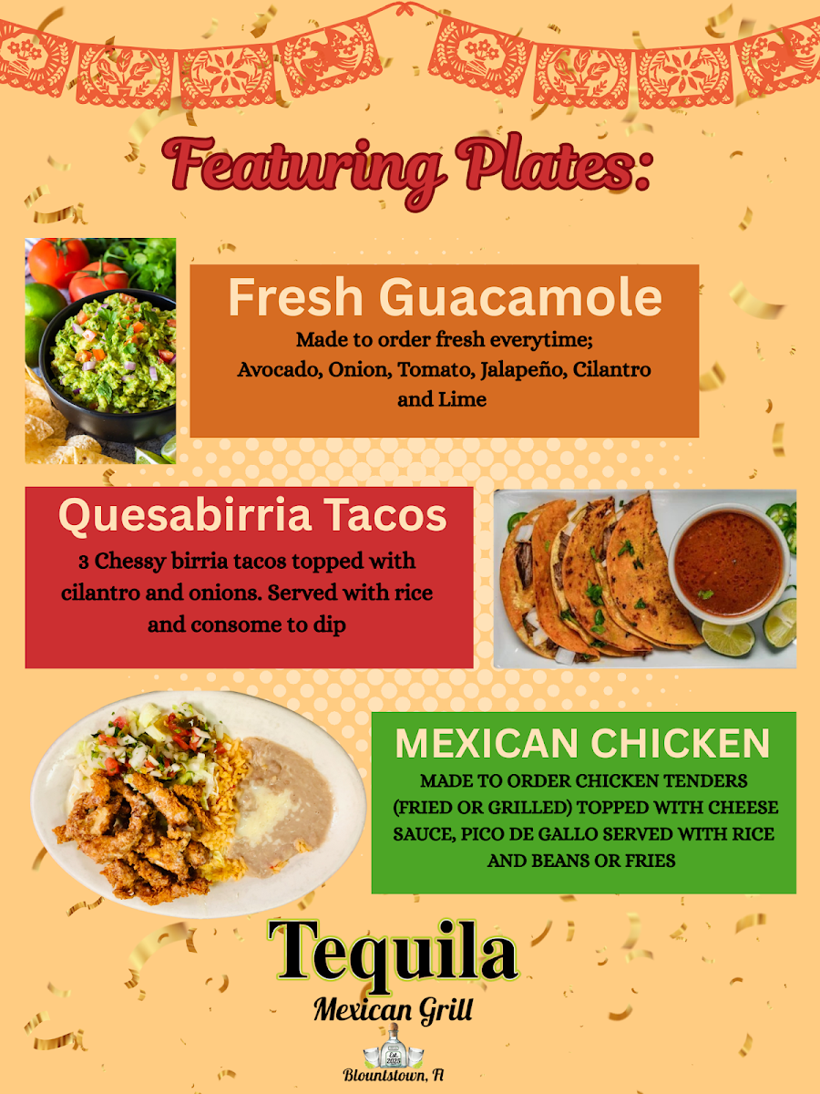 Tequila Mexican Grill menu board