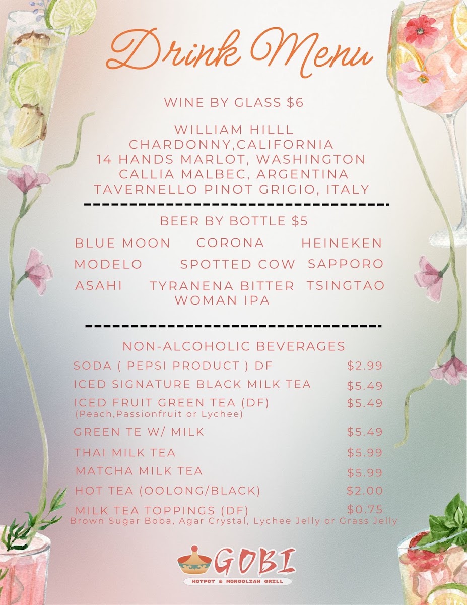 Gobi Hotpot & Mongolian Grill menu board