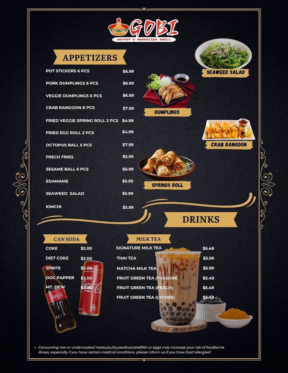 Gobi Hotpot & Mongolian Grill menu board