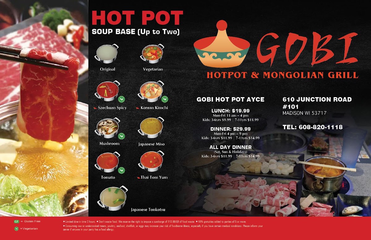 Gobi Hotpot & Mongolian Grill menu board