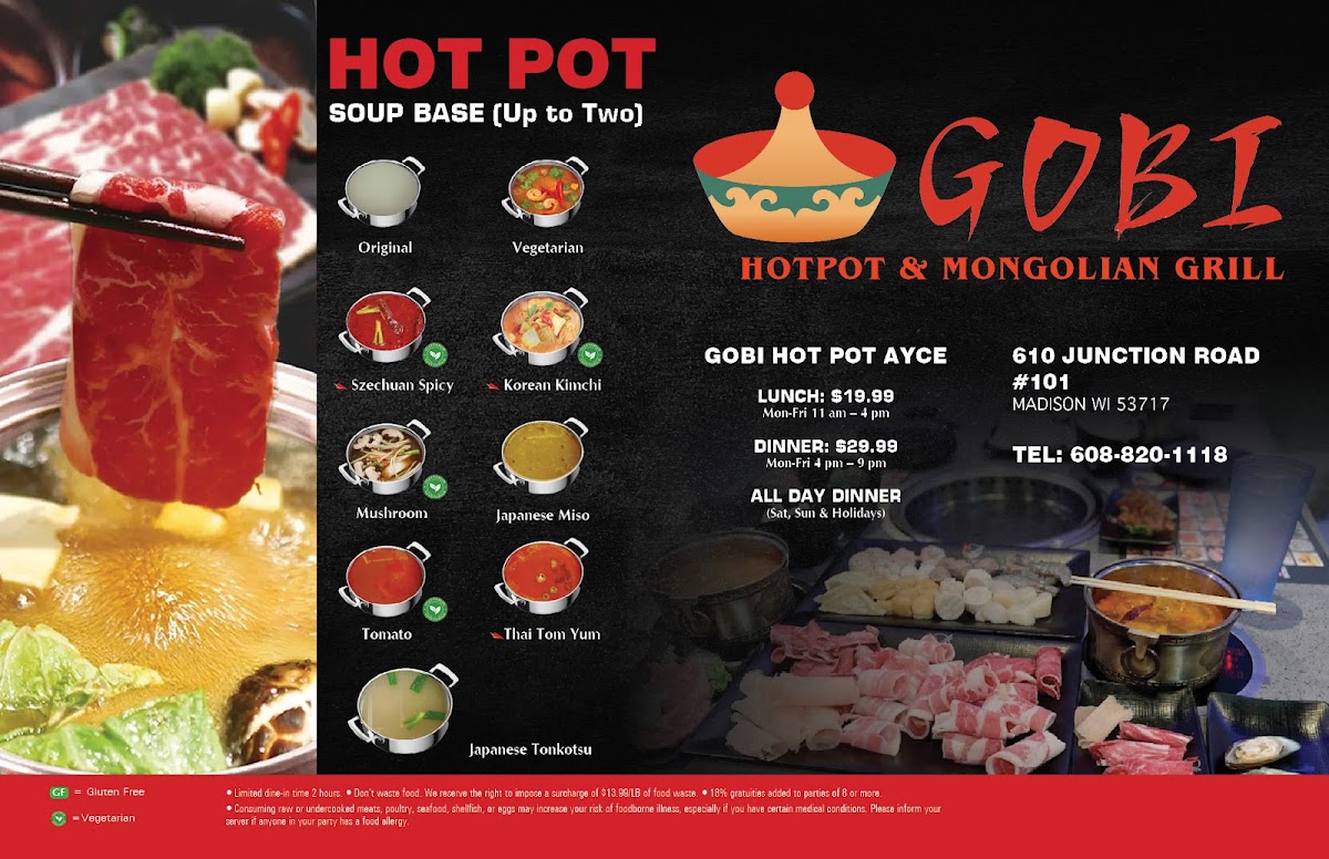 Gobi Hotpot & Mongolian Grill menu board