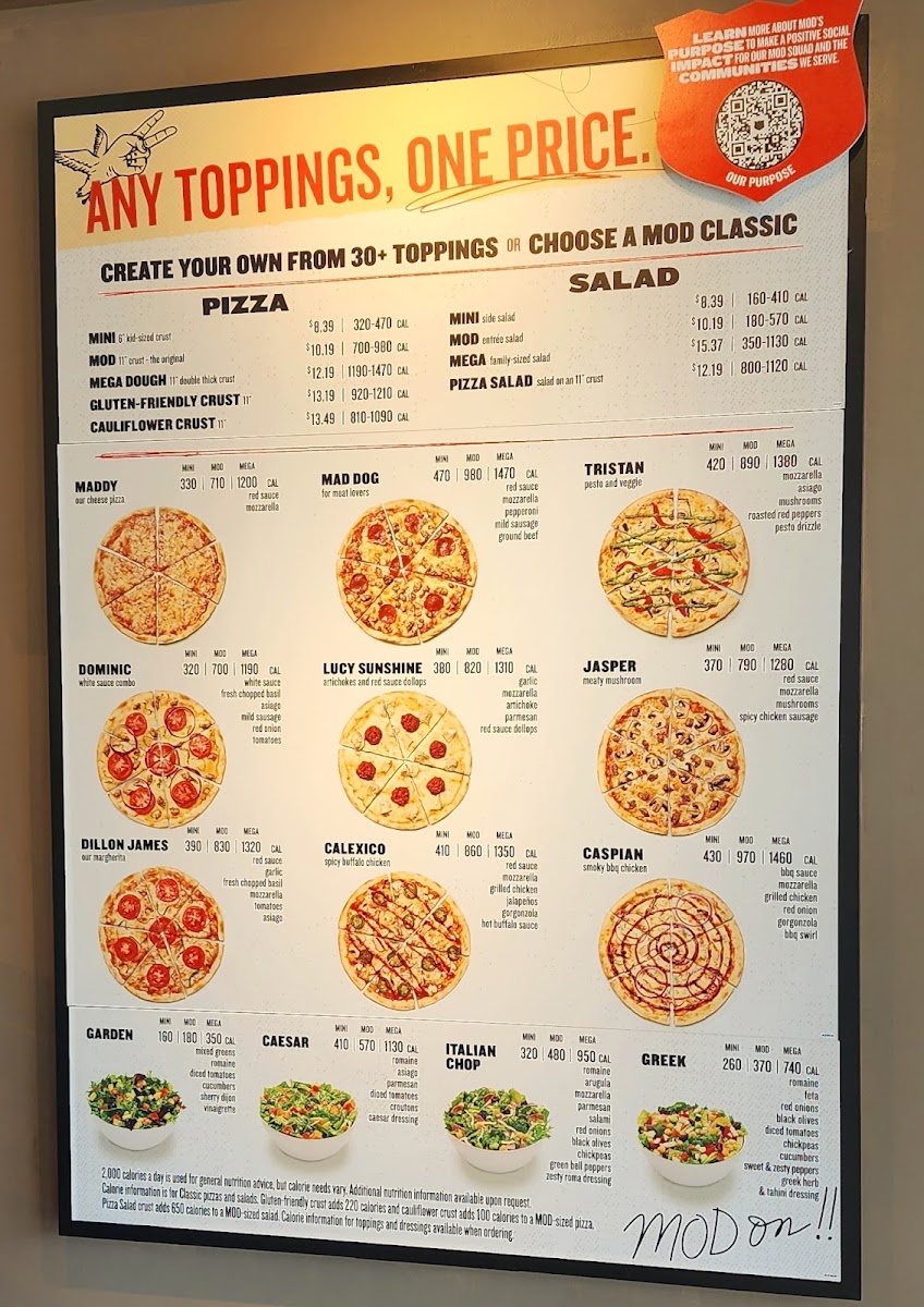 MOD Pizza menu board