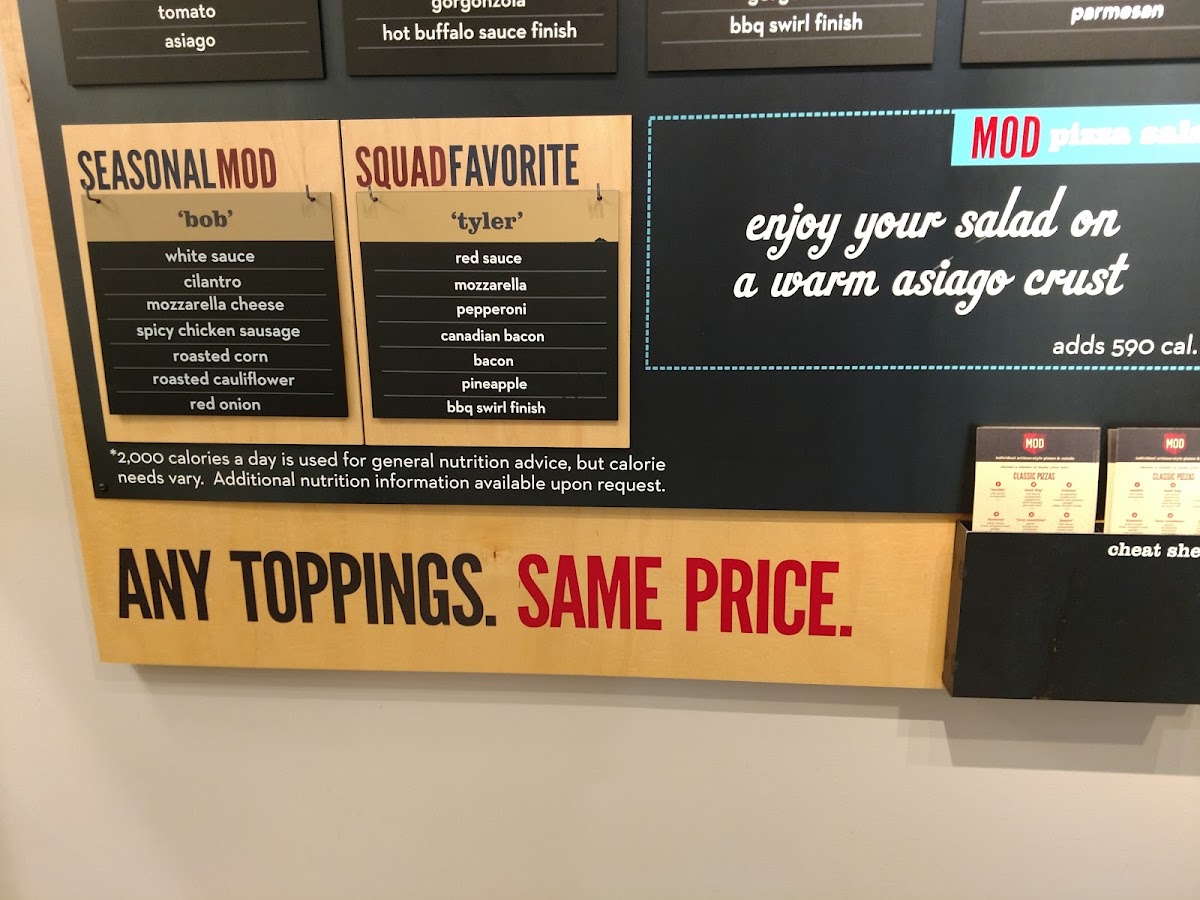 MOD Pizza menu board