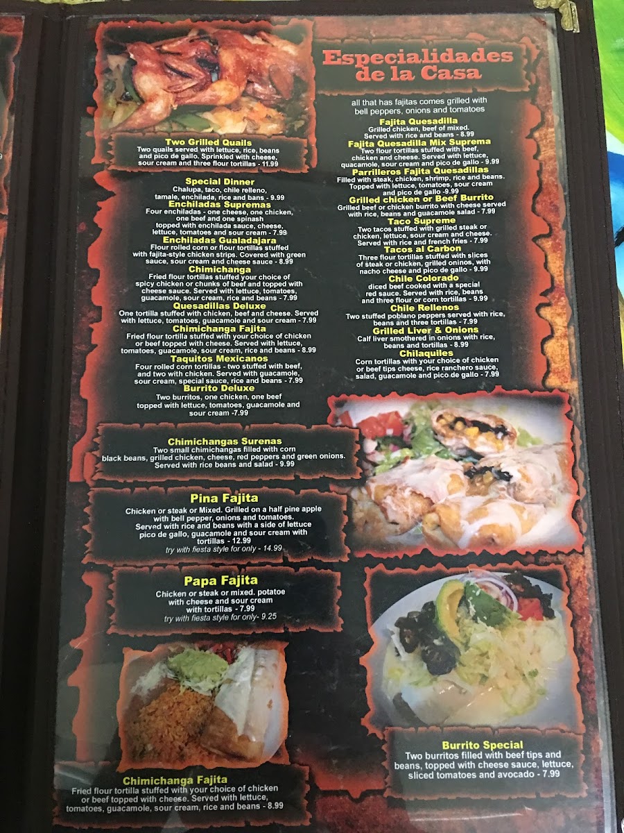 Los Parrilleros menu board