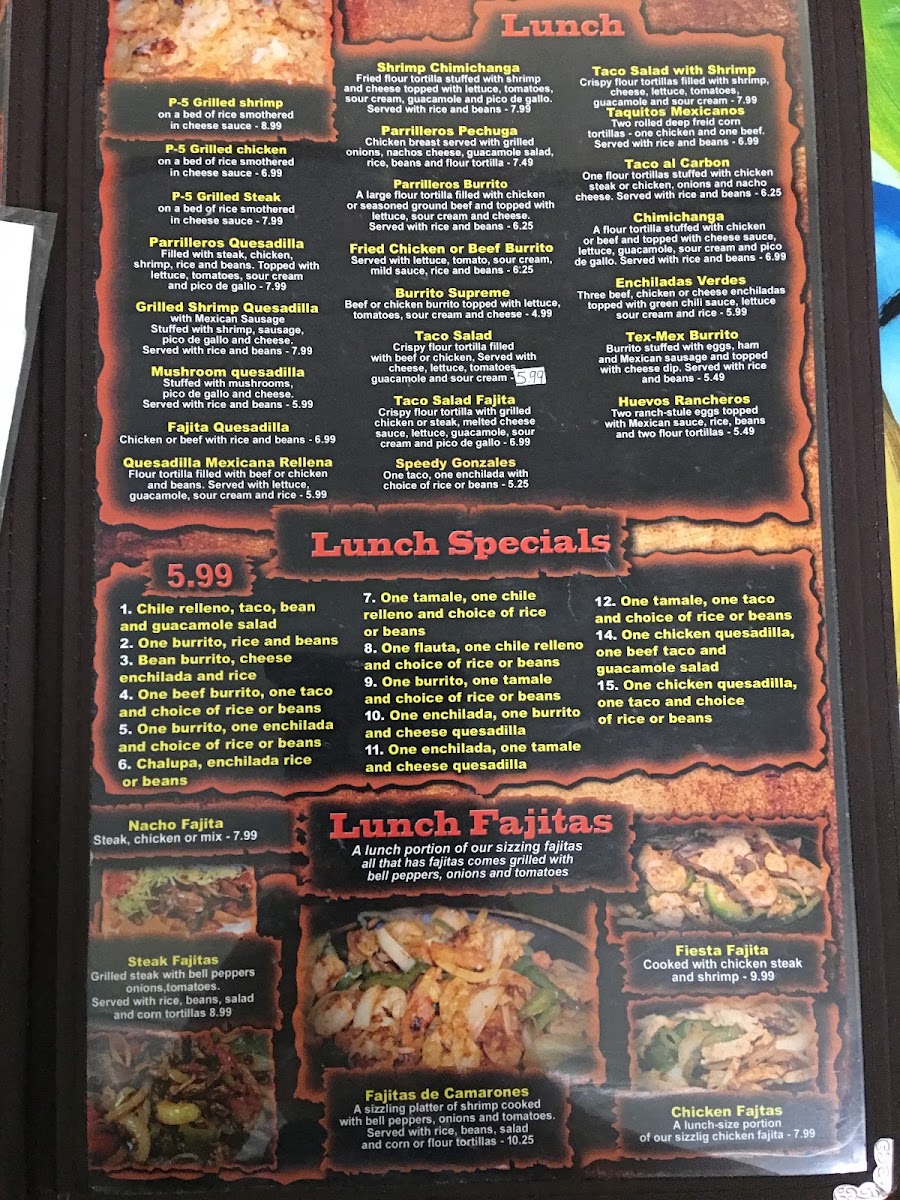 Los Parrilleros menu board