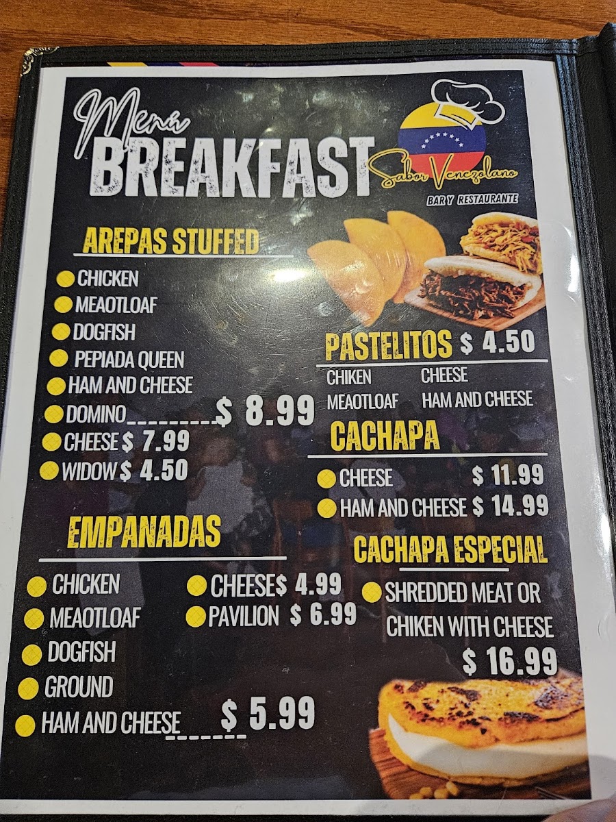 Sabor Venezolano Restaurant Bar menu board