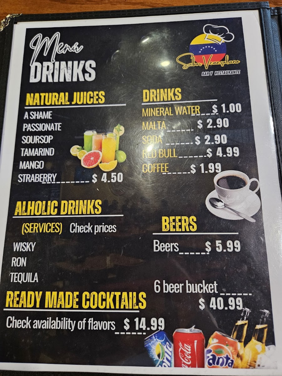 Sabor Venezolano Restaurant Bar menu board