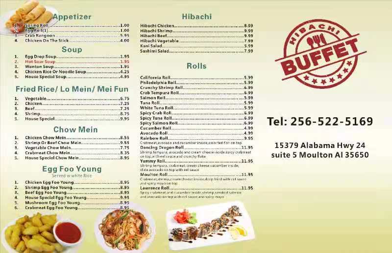 Hibachi buffet menu board