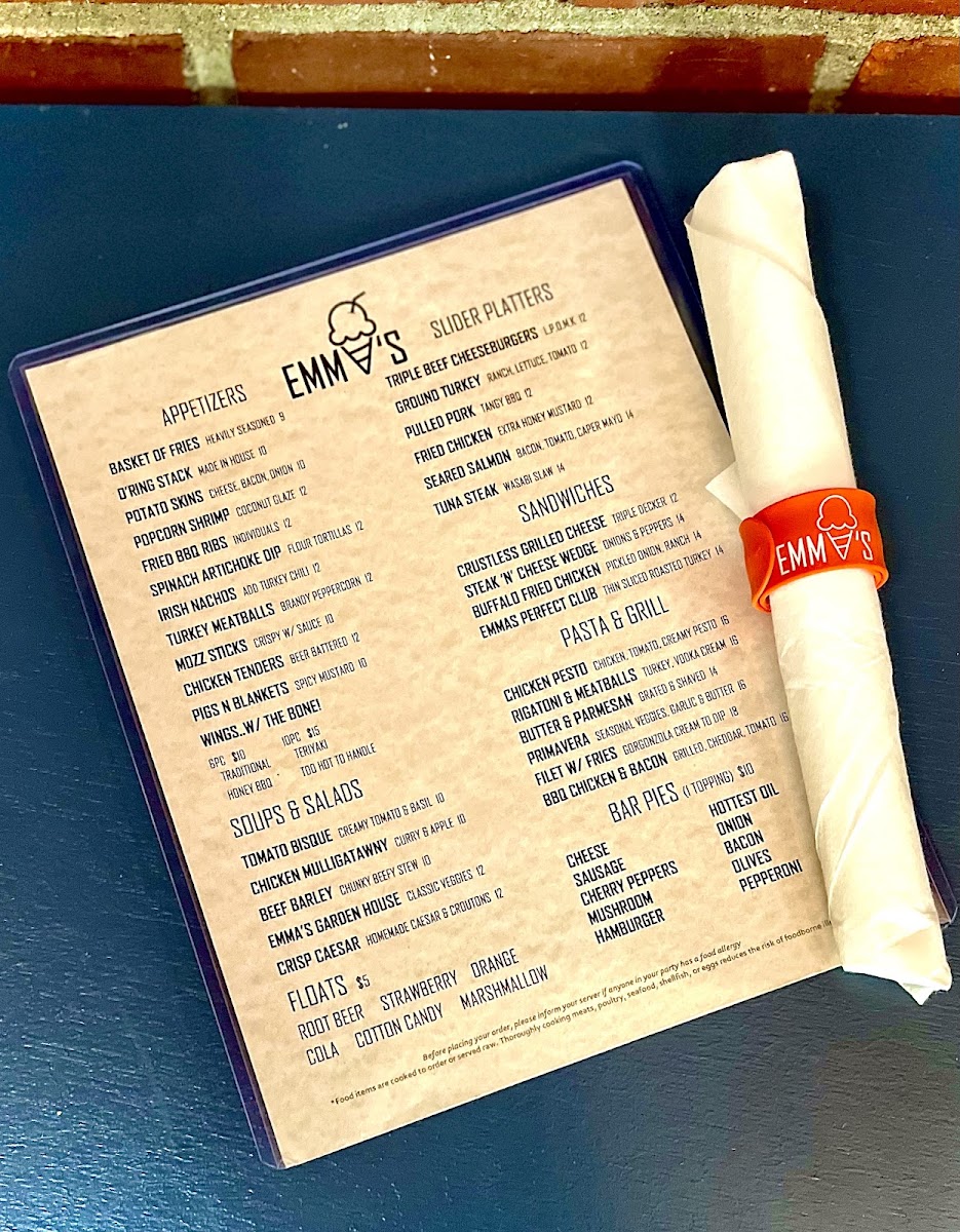 Emma's Restaurant menu board