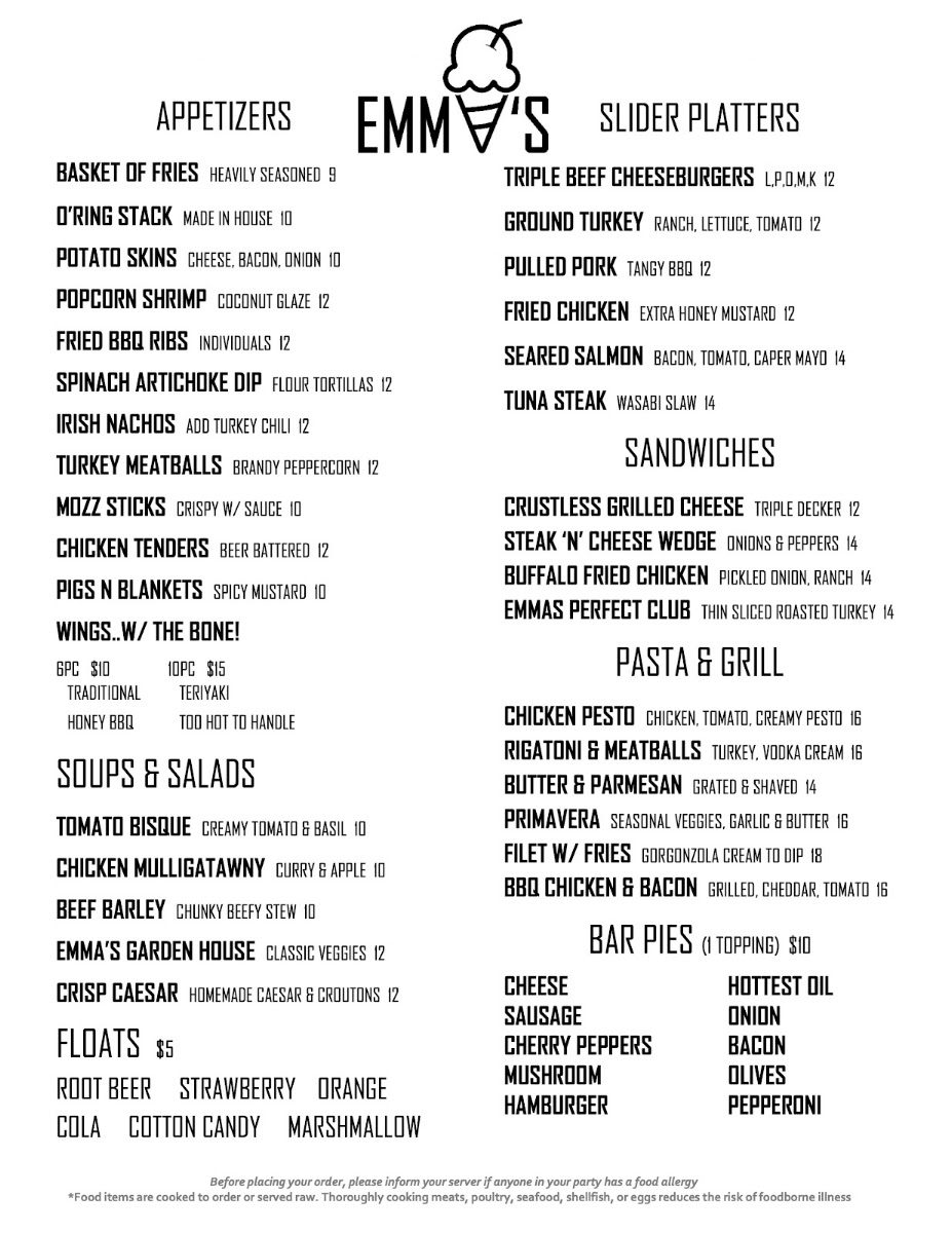 Emma's Restaurant menu board