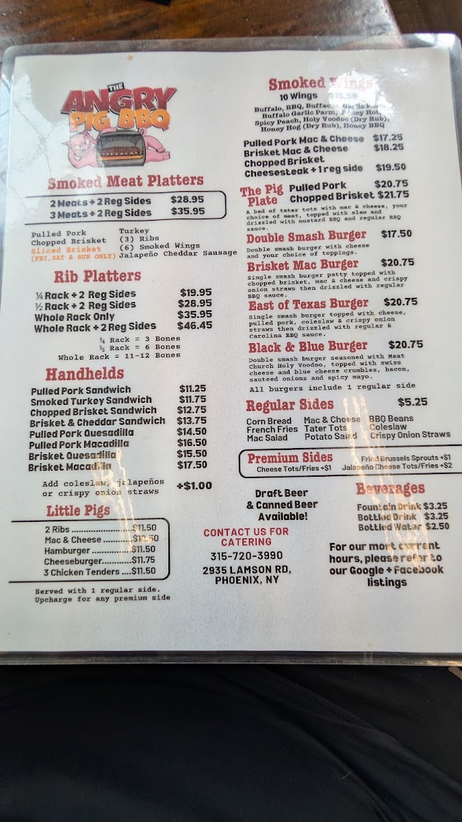 The Angry Pig BBQ menu board