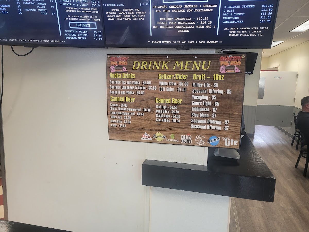 The Angry Pig BBQ menu board
