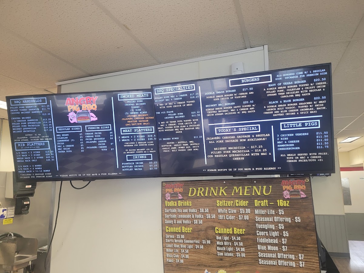 The Angry Pig BBQ menu board