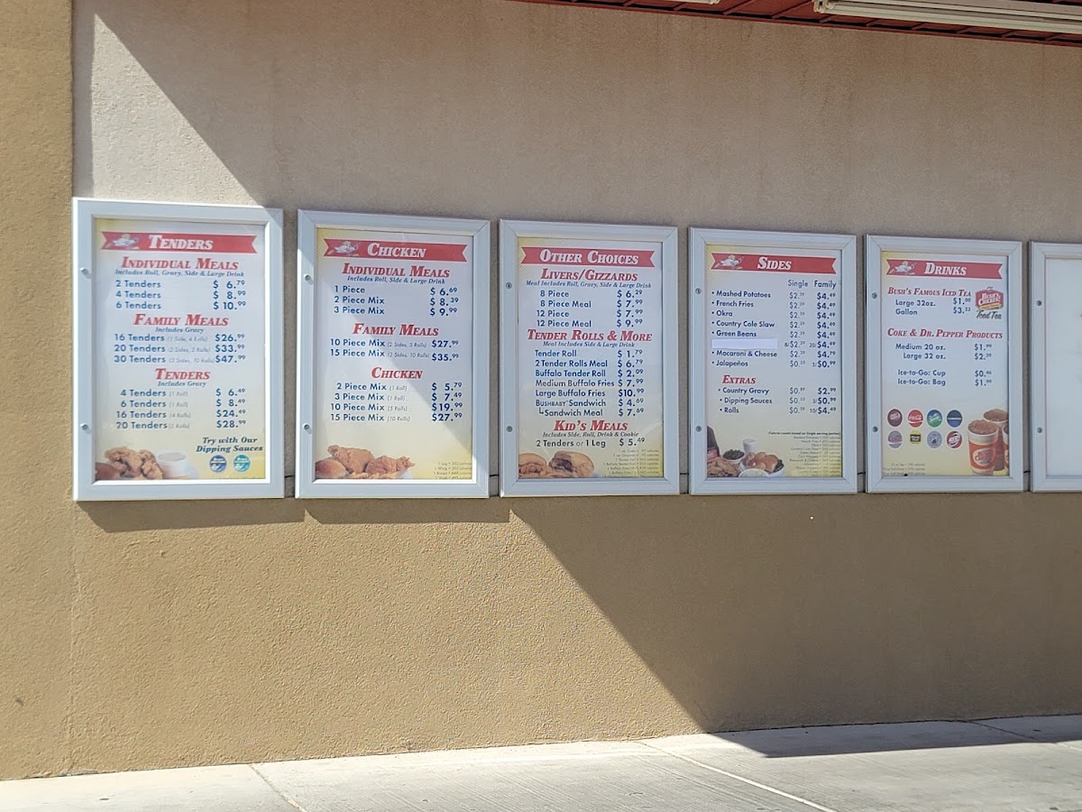 Bush’s Chicken menu board