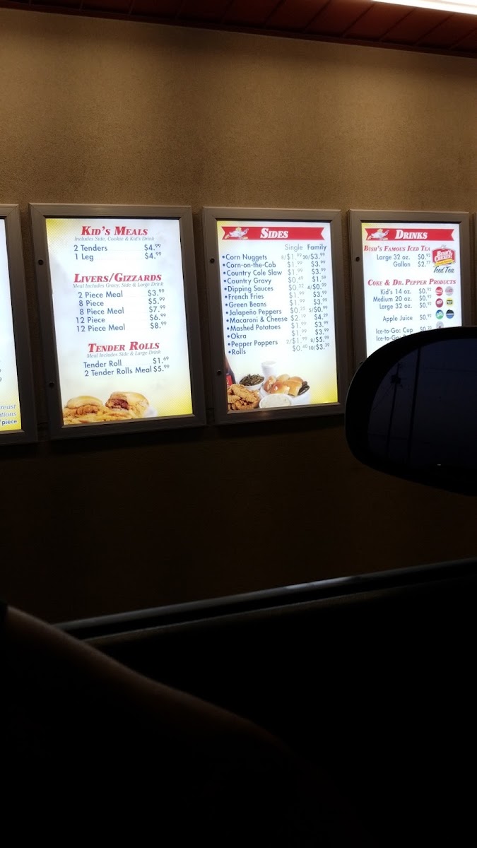 Bush’s Chicken menu board