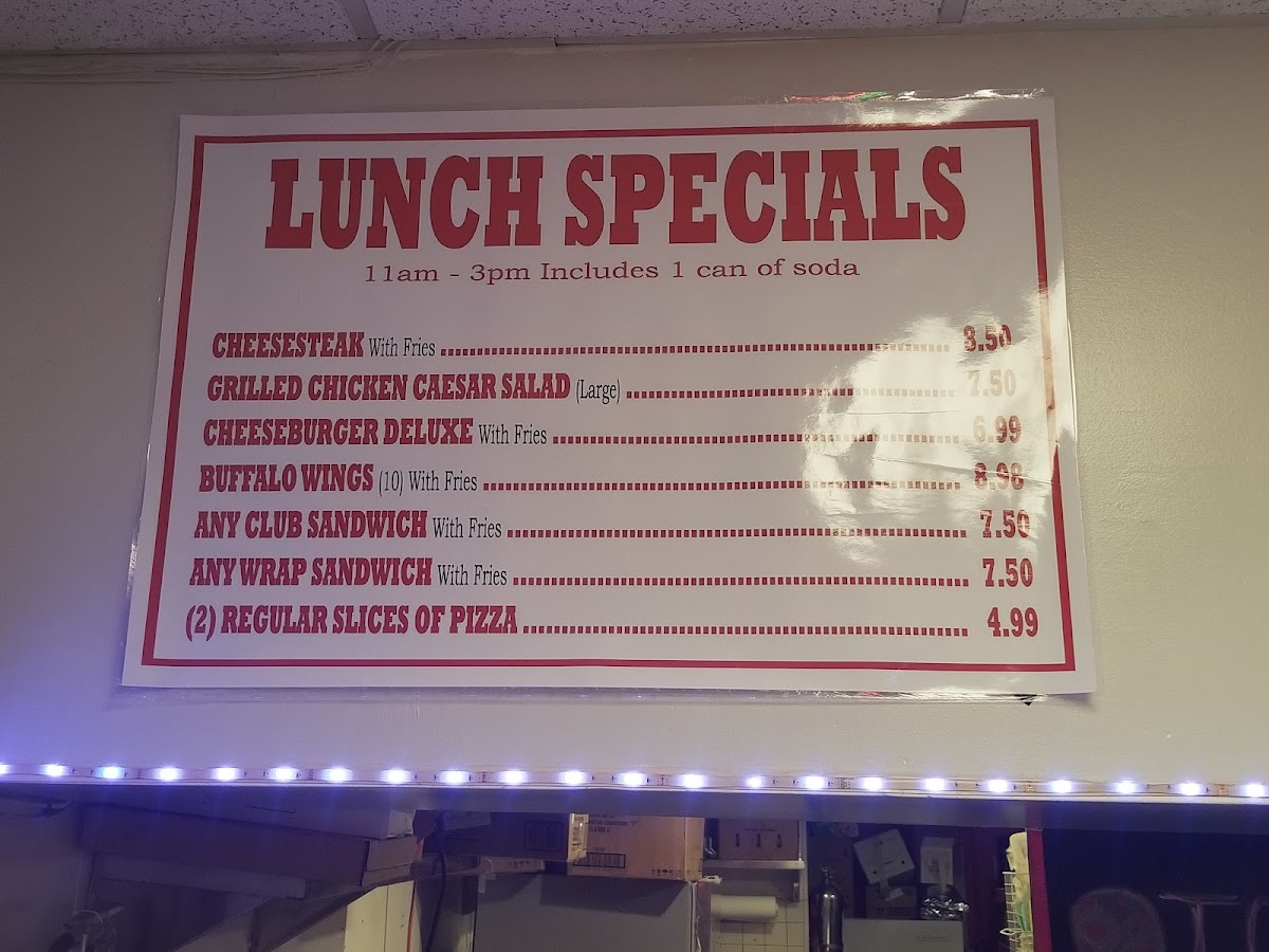 Melanzana Pizza menu board