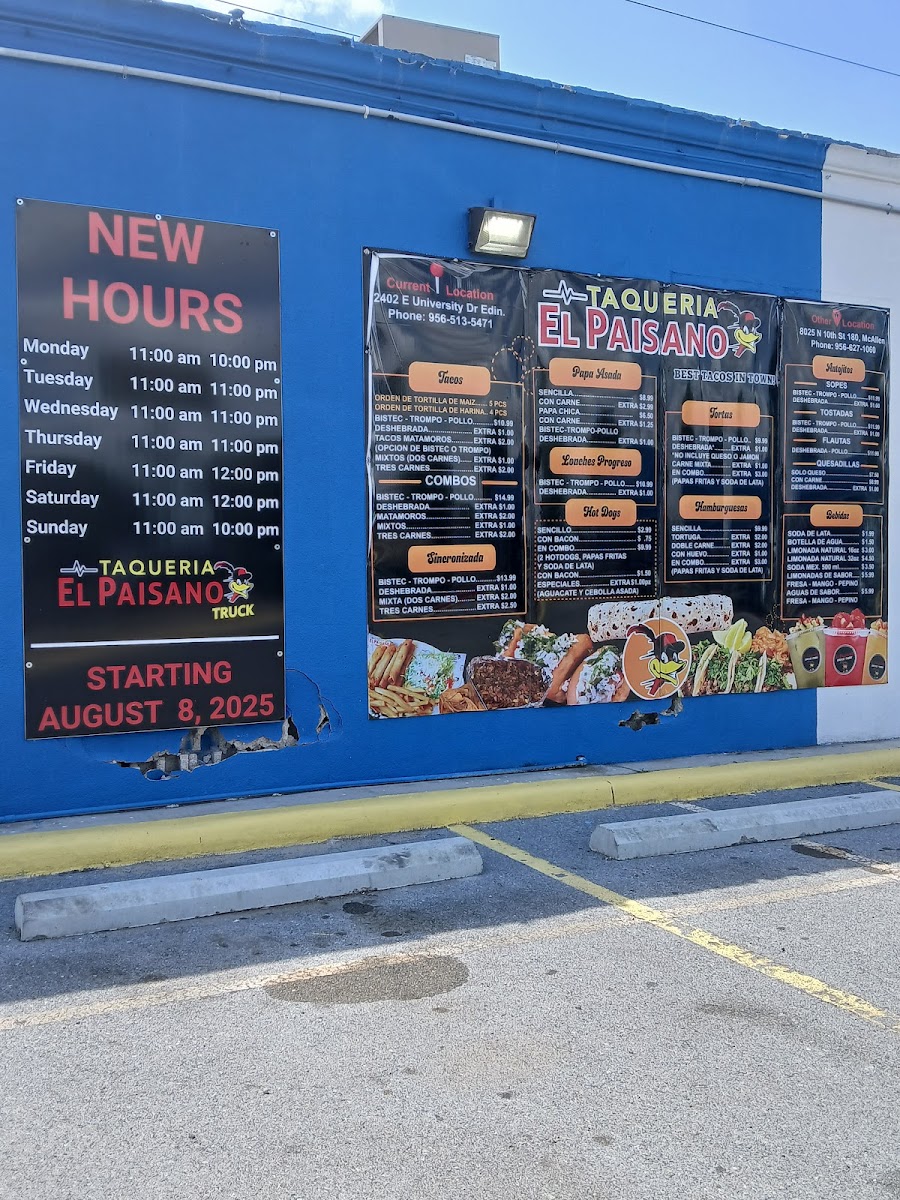 Taqueria El Paisano Truck menu board