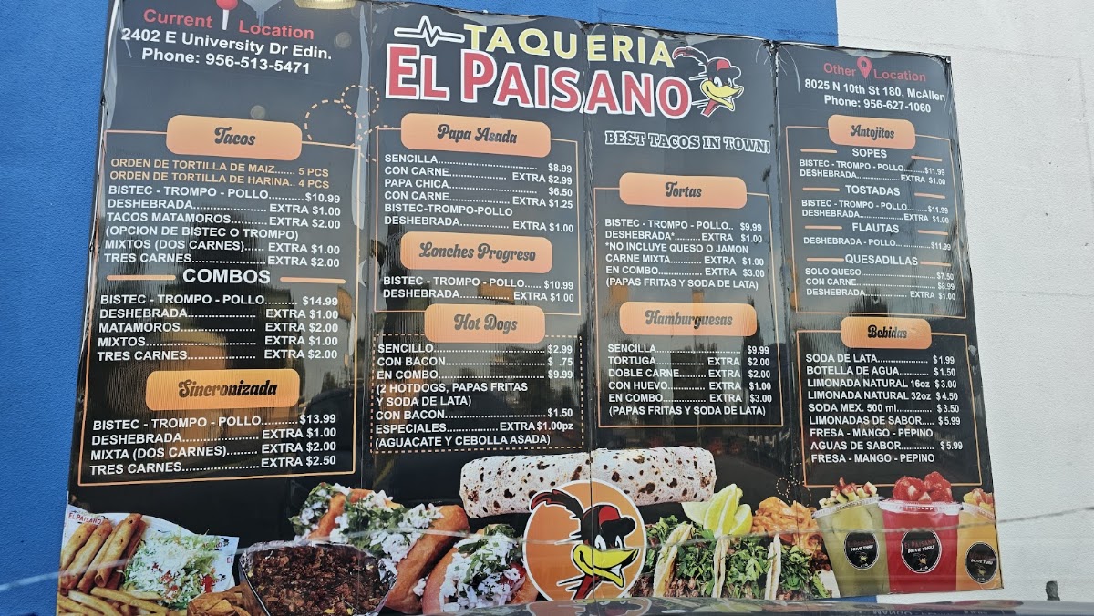 Taqueria El Paisano Truck menu board