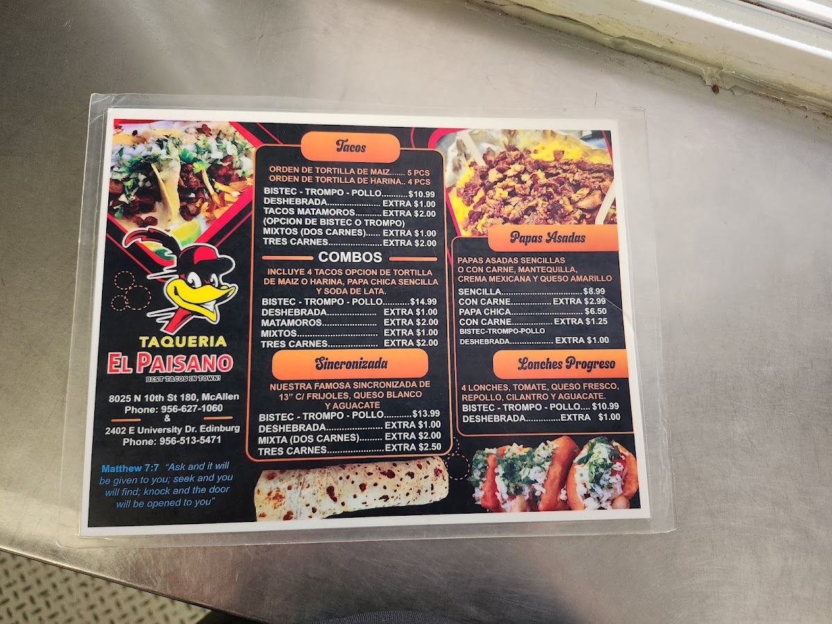 Taqueria El Paisano Truck menu board