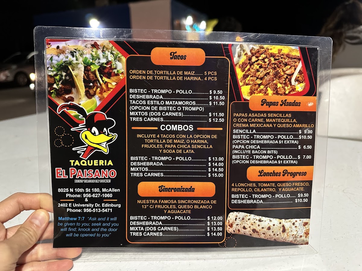 Taqueria El Paisano Truck menu board