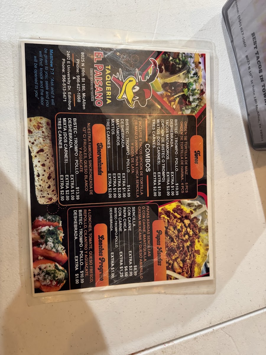 Taqueria El Paisano Truck menu board