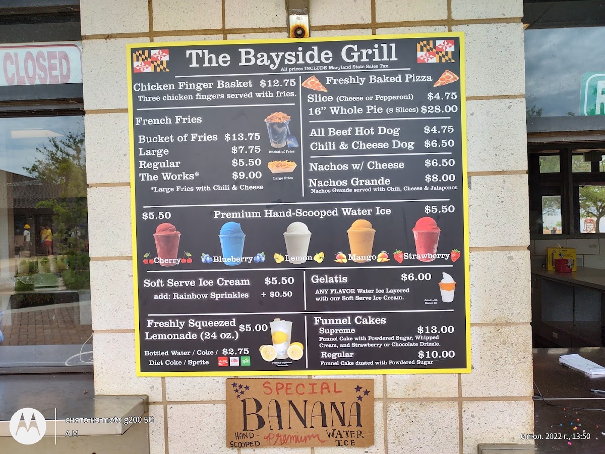 The Bayside Grill menu board