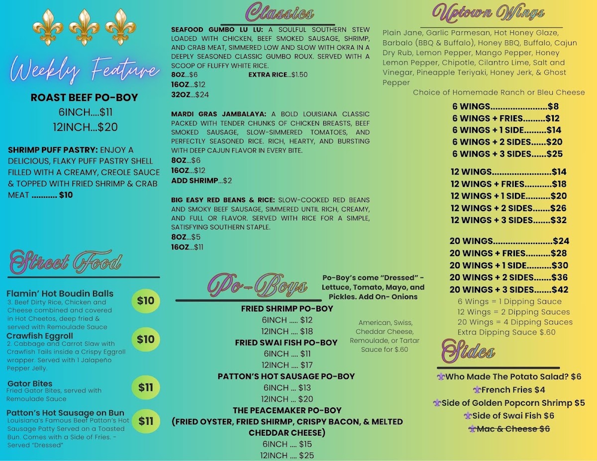 Bite Your Tongue Authentic New Orleans Cuisine menu board