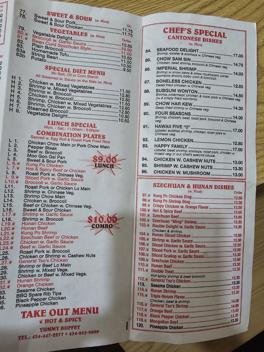 Star Buffet and Sushi Bar menu board