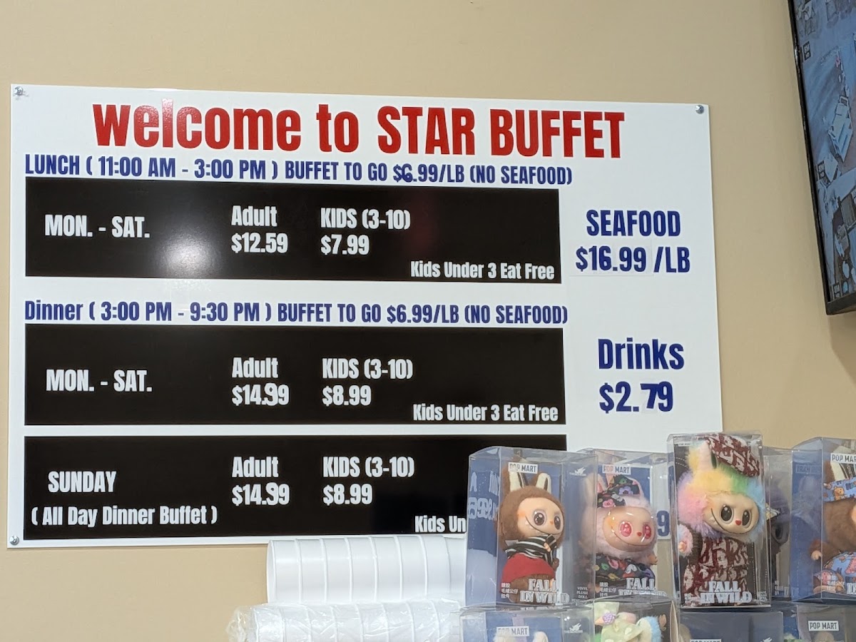 Star Buffet and Sushi Bar menu board