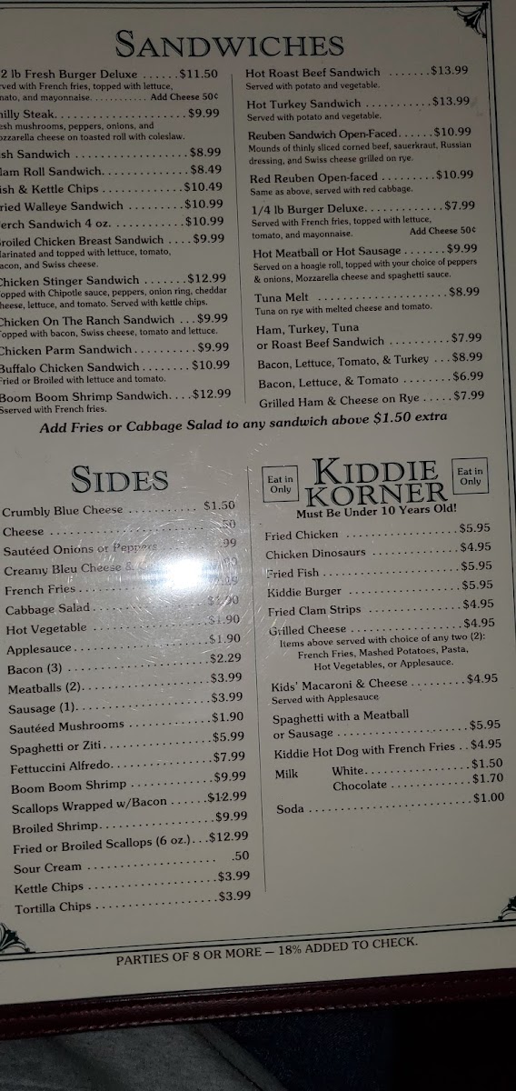 Euclid Restaurant menu board