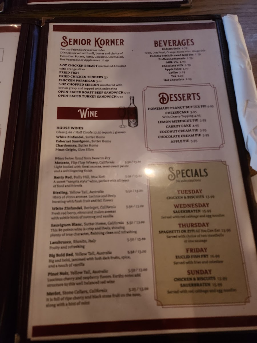 Euclid Restaurant menu board