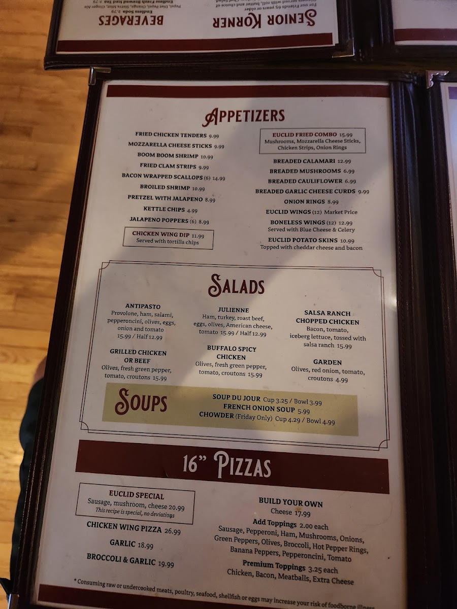 Euclid Restaurant menu board